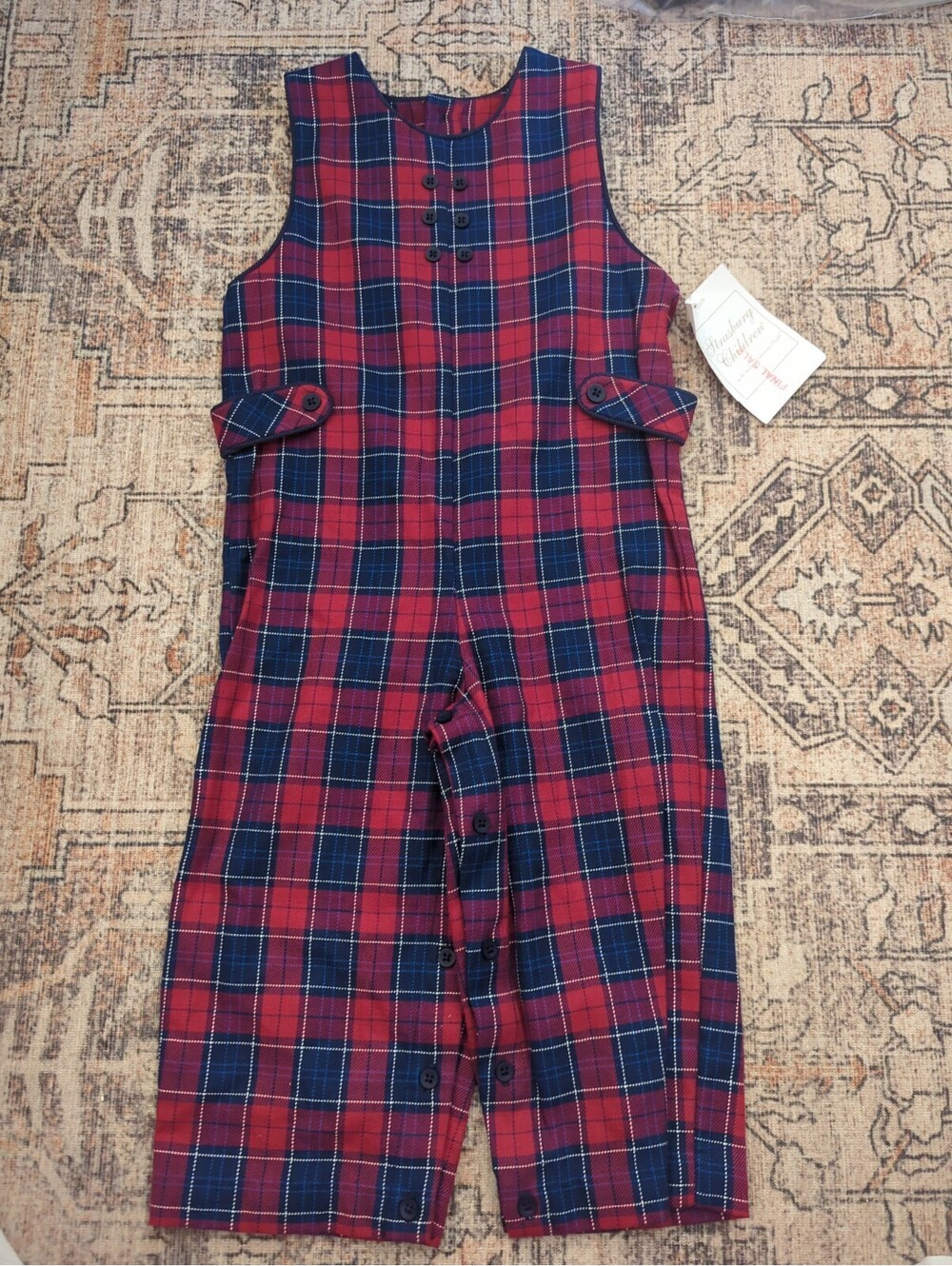 Strasburg plaid longall jon jon features a classic red blue tartan Jumpsuit 2Y